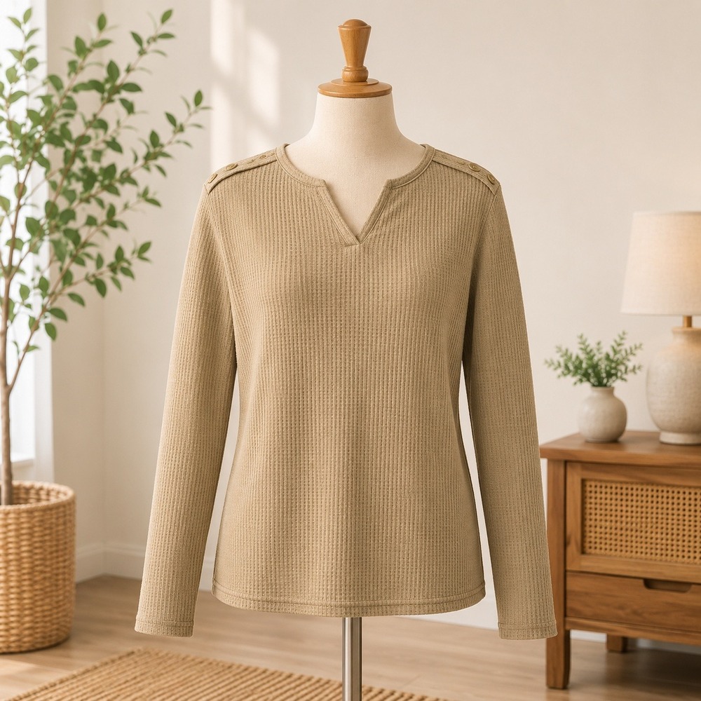 NWT Cupshe Waffle Knit Top Womens Small Olive Green Crochet Lace Shoulder V-Neck